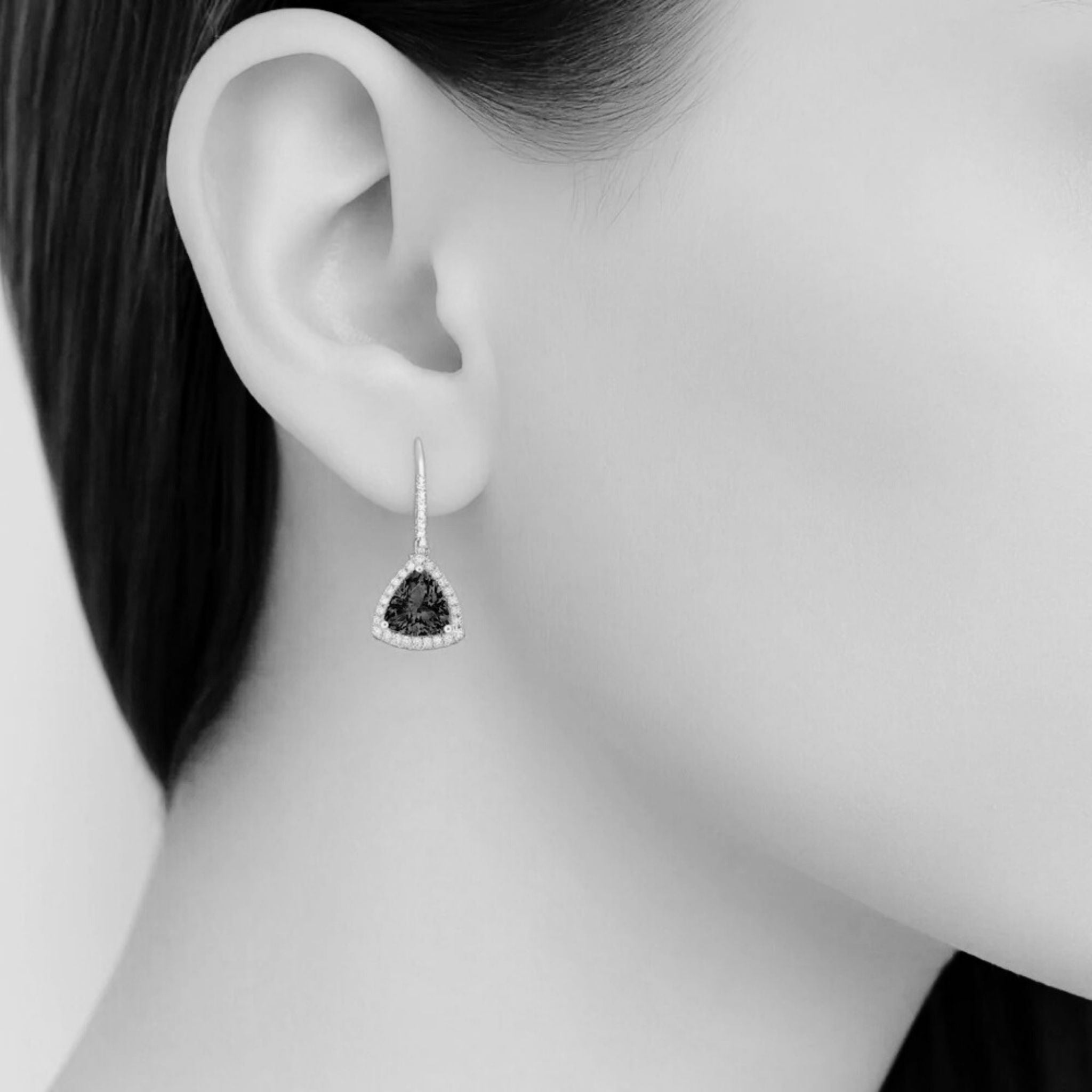 3.97 Ct Tanzanite Trillion Cut & Diamond Drop Earrings