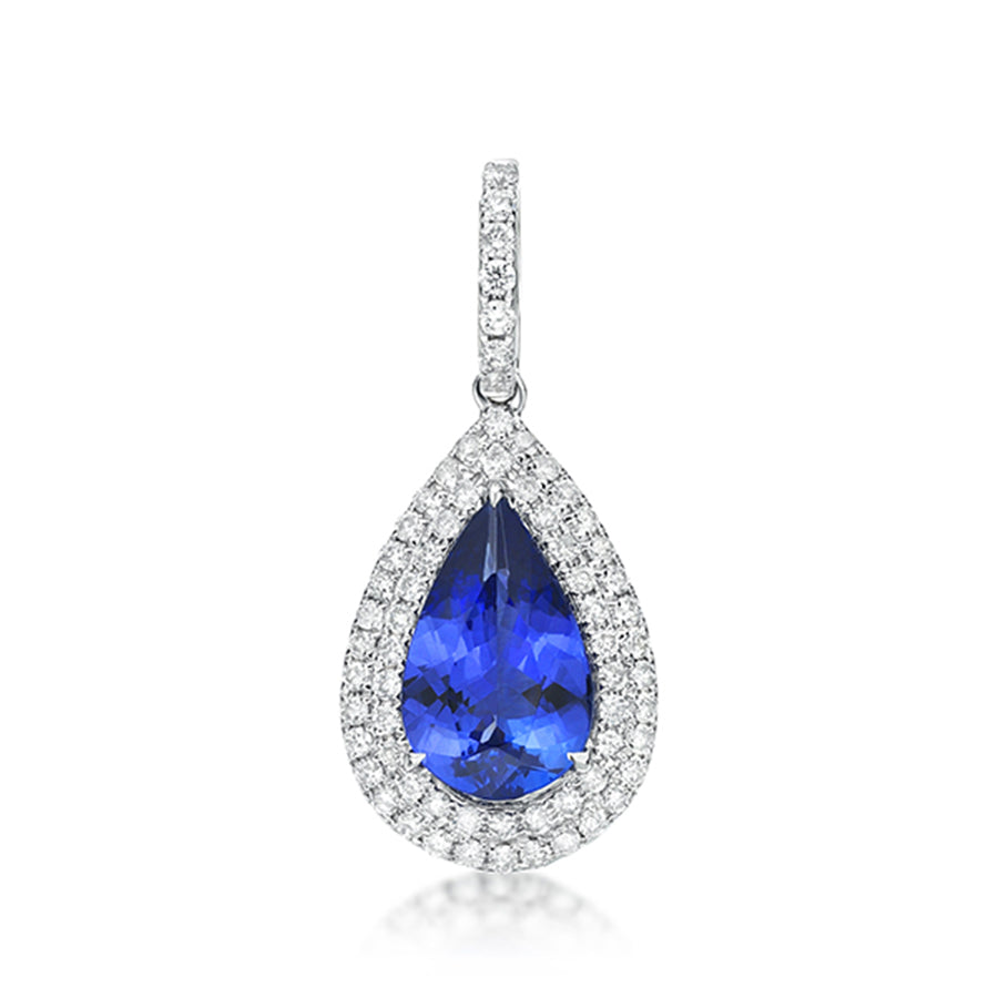 2.25 Ct Pear-Shaped Tanzanite Pendant With Diamond Halo
