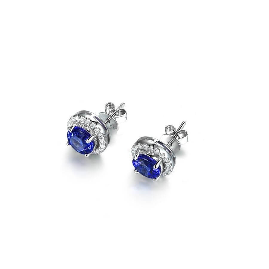 Soleste Style 3.16 Ct Round Tanzanite & Diamond Halo Stud Earrings