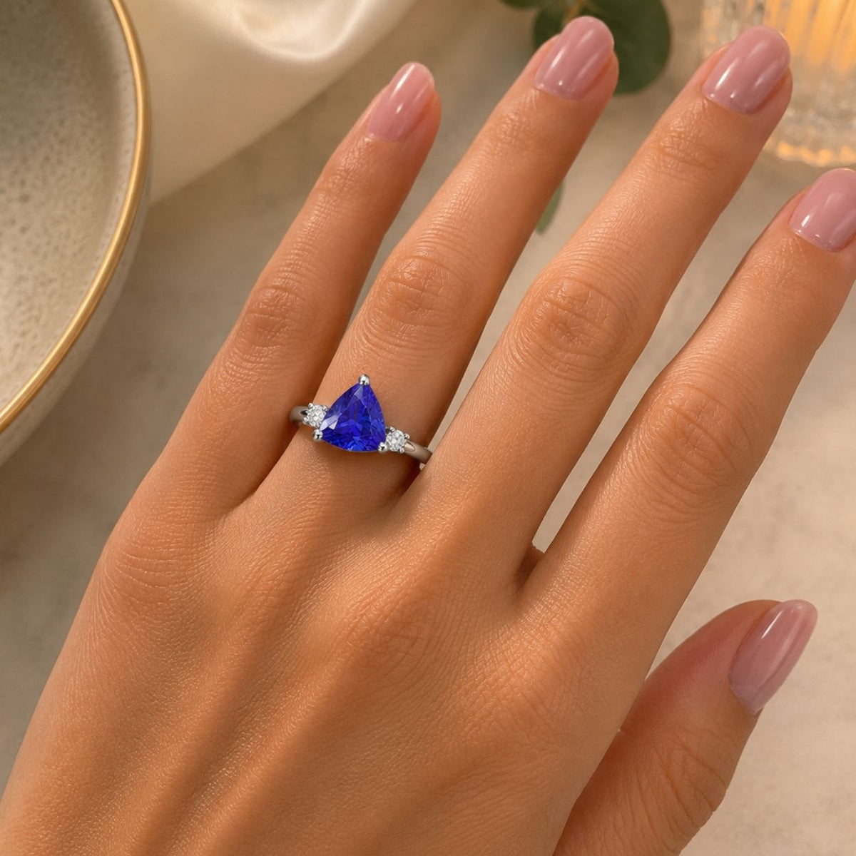 2.36 Ct Trillion Cut Tanzanite Ring With Diamonds - Made to Order
