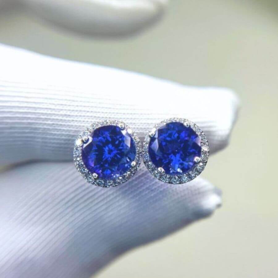 Soleste Style 2.50 Ct Round Tanzanite & Diamond Halo Earrings