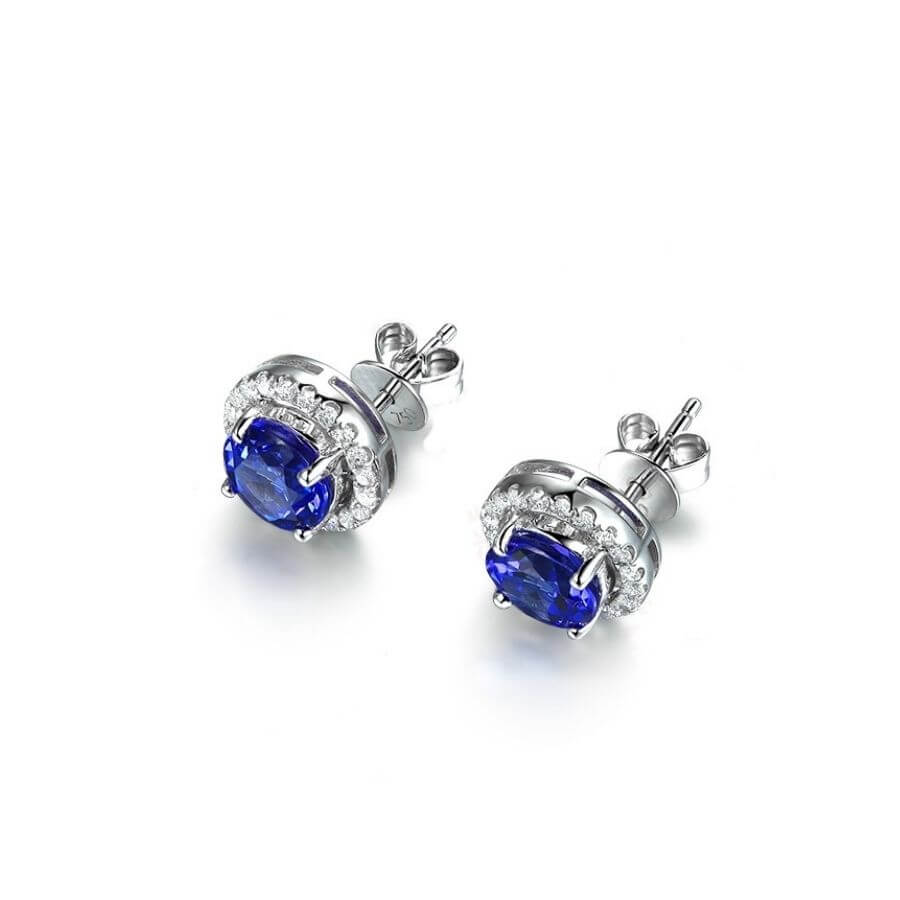 Soleste Style 2.50 Ct Round Tanzanite & Diamond Halo Earrings