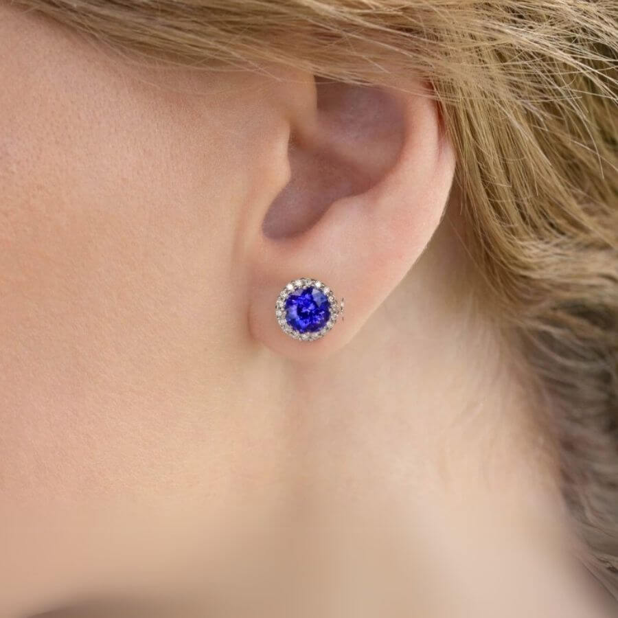 Soleste Style 2.50 Ct Round Tanzanite & Diamond Halo Earrings