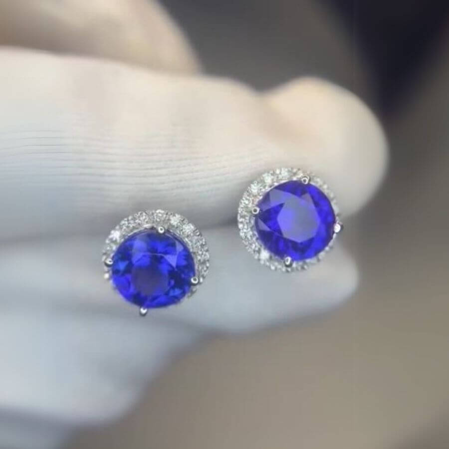 Soleste Style 2.50 Ct Round Tanzanite & Diamond Halo Earrings