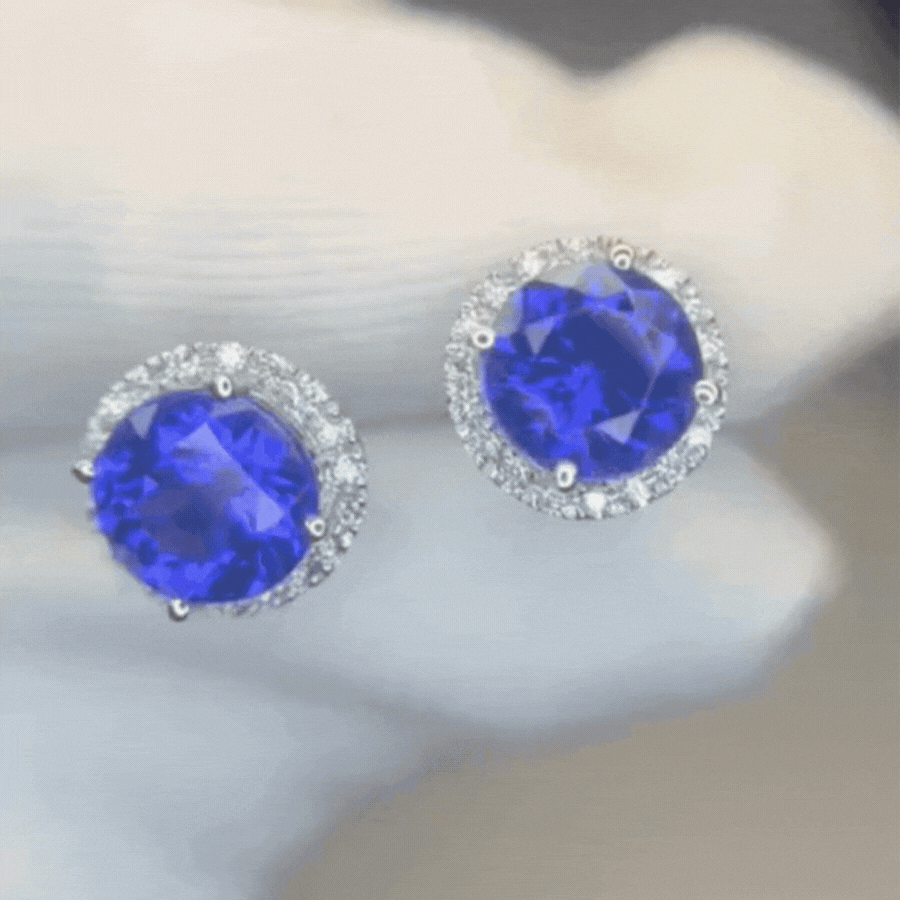 Soleste Style 2.50 Ct Round Tanzanite & Diamond Halo Earrings