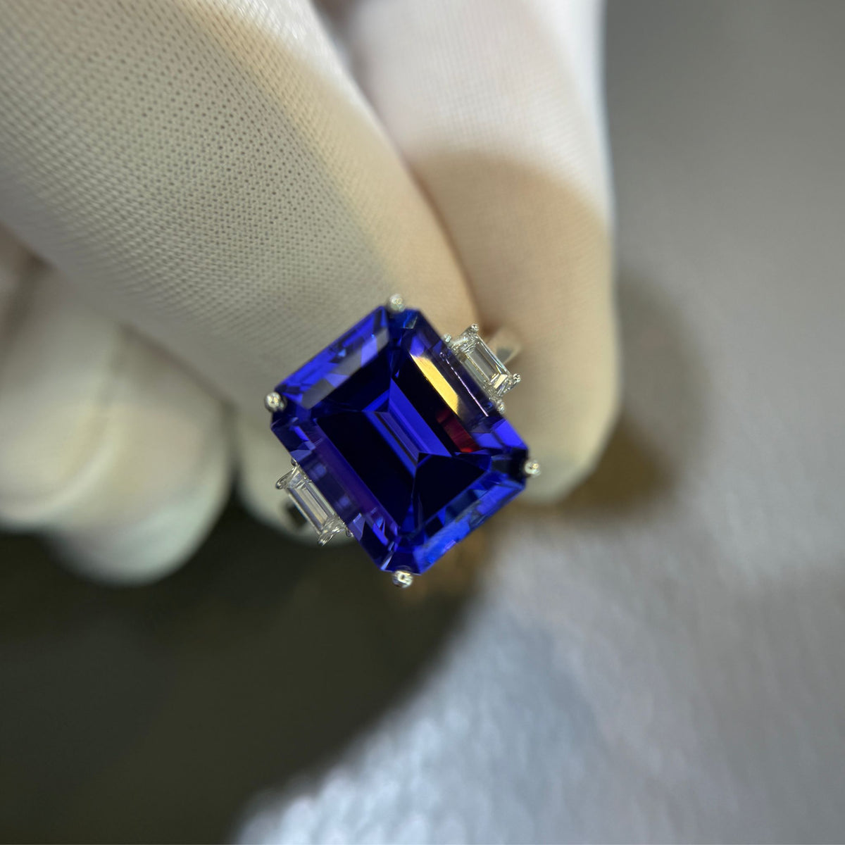 10 Carat Emerald Cut Tanzanite Ring