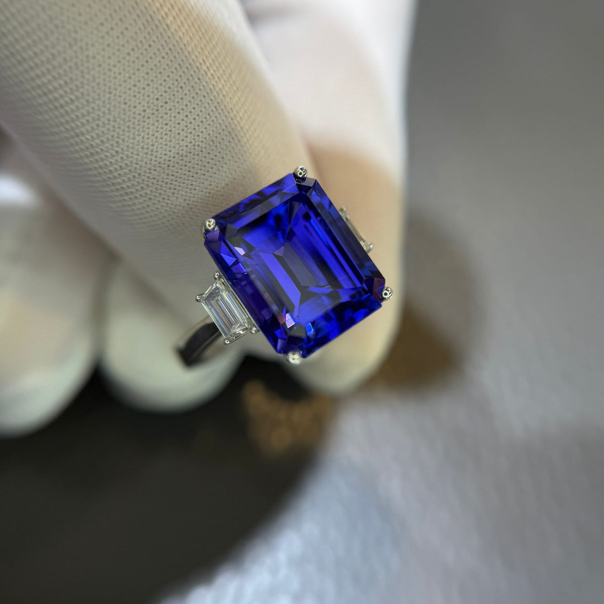 10 Carat Emerald Cut Tanzanite Ring