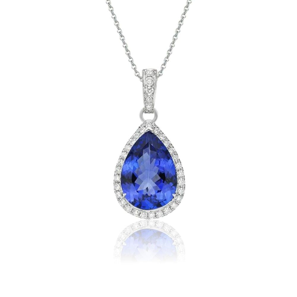 3.46 Ct Pear-Shaped Tanzanite Pendant With Diamond Halo