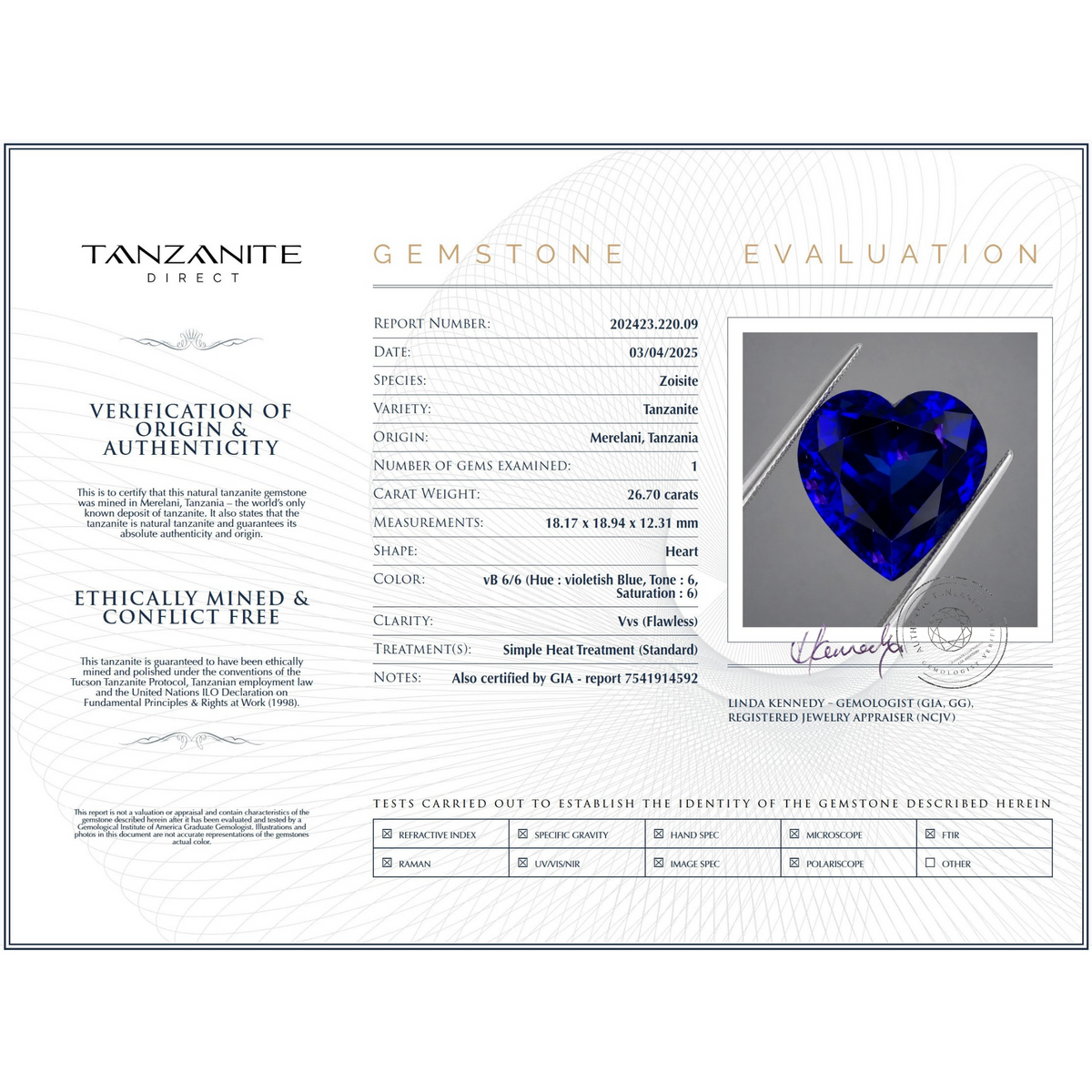 Gemma in Tanzanite taglio Trillion da 8,05 ct – Certificata GIA