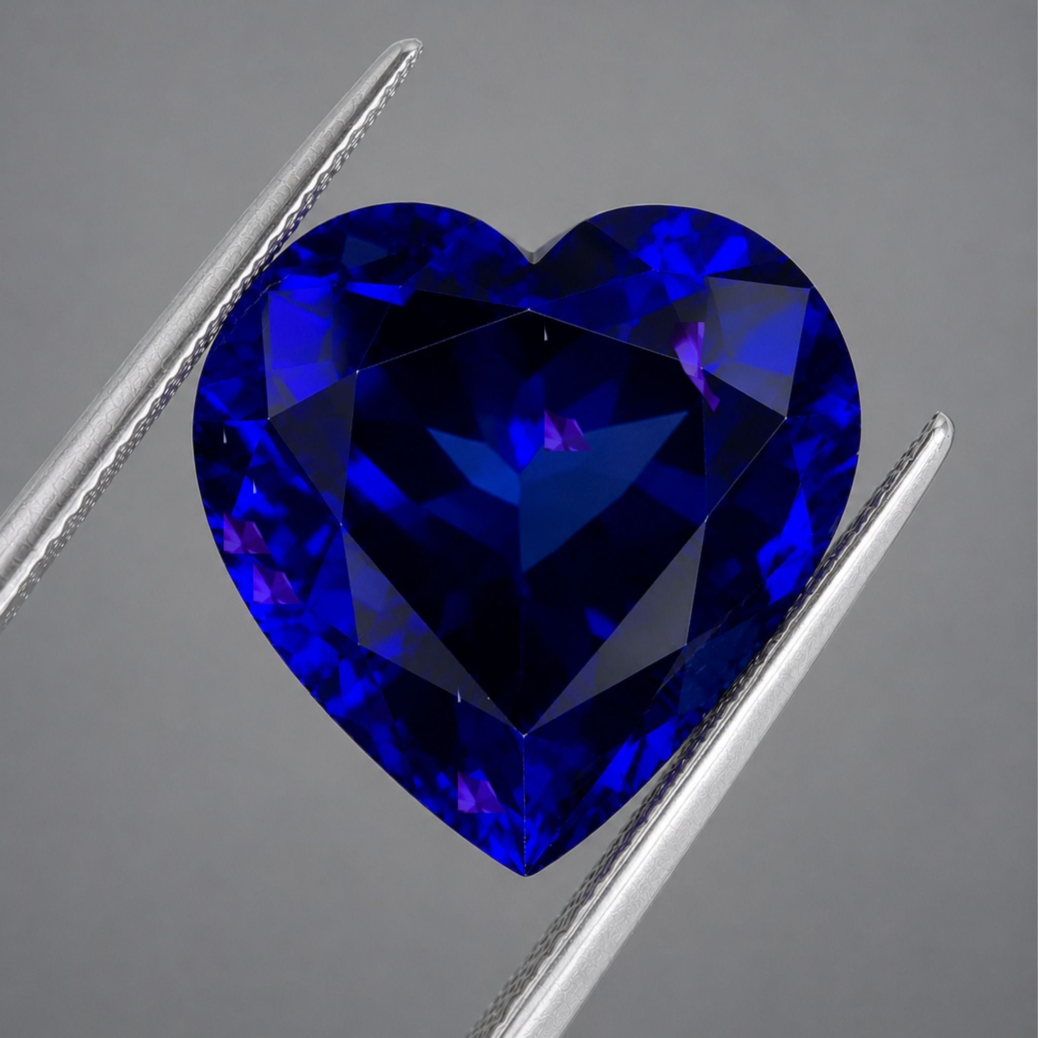 Emerald-cut tanzanite gemstone with vivid royal blue colour