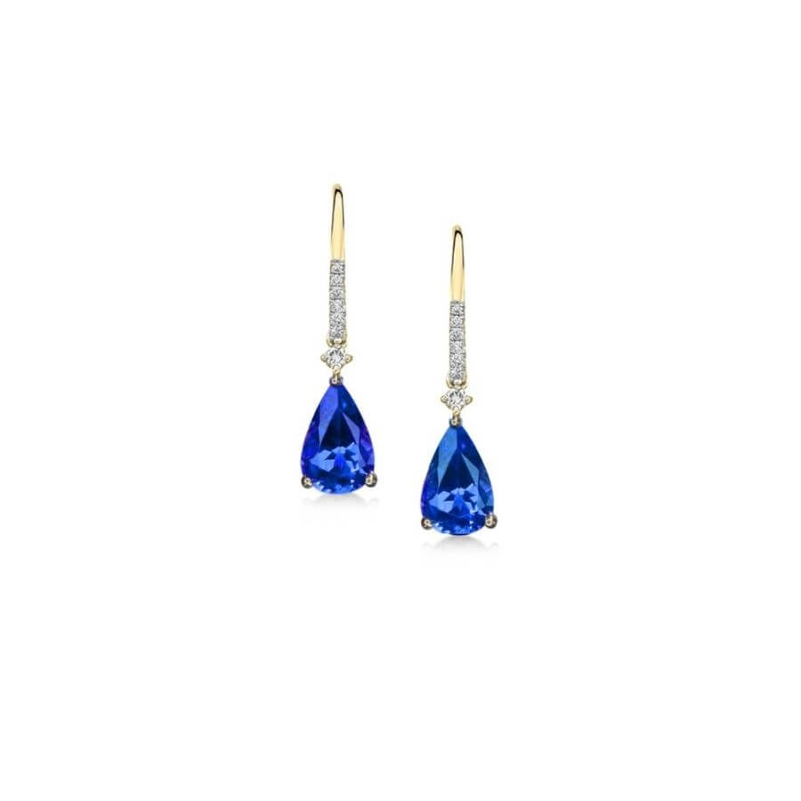 Pear-Shaped Tanzanite Drop Earrings in Yellow Gold