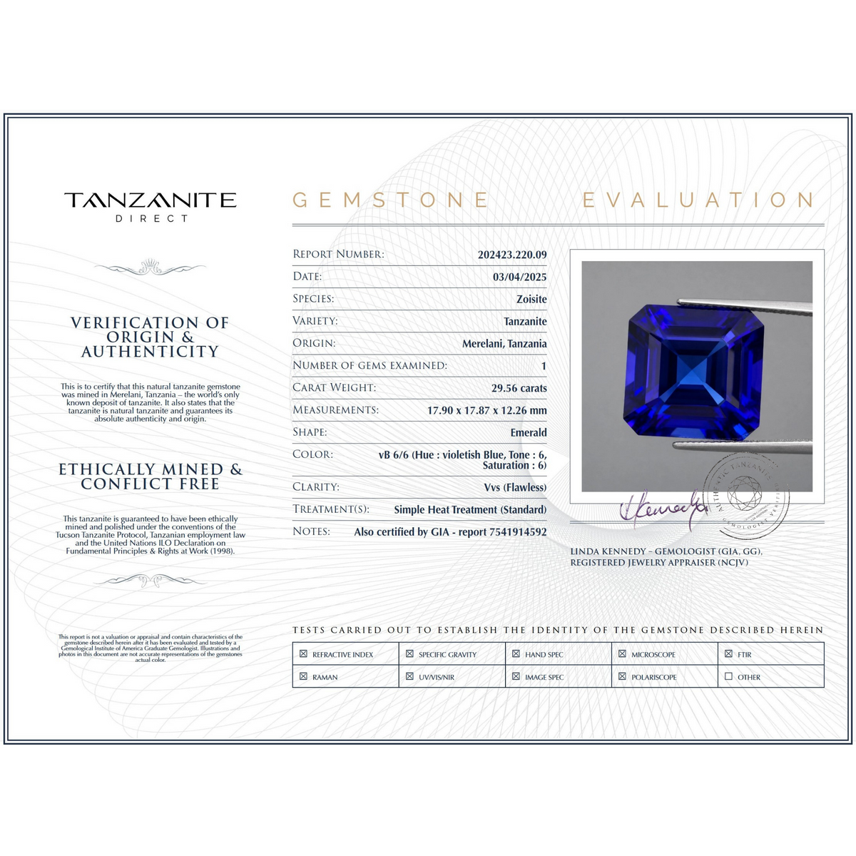 Gemma in Tanzanite taglio Trillion da 8,05 ct – Certificata GIA