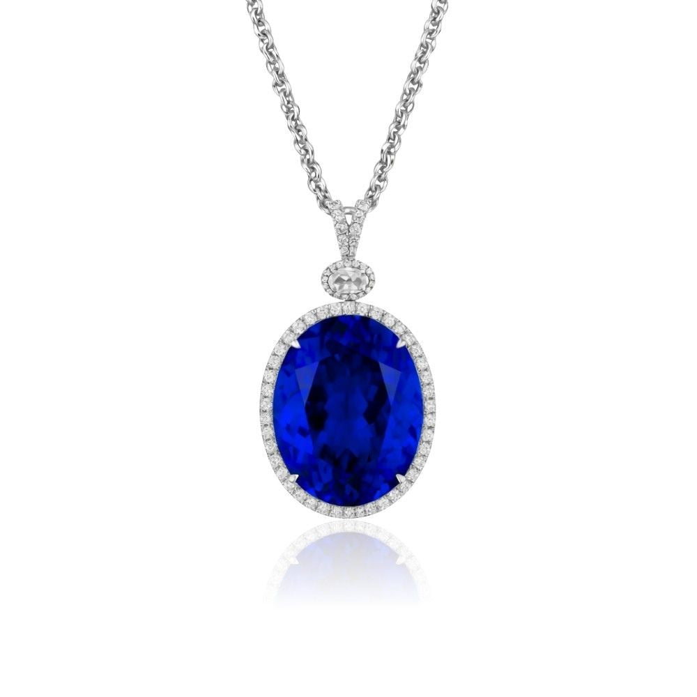 Magnificent 67-Carat Oval Tanzanite Pendant in White Gold