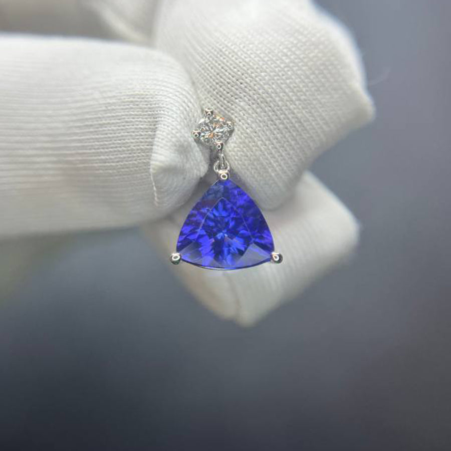 2.31 Ct Deep Blue Trillion Cut Tanzanite Pendant