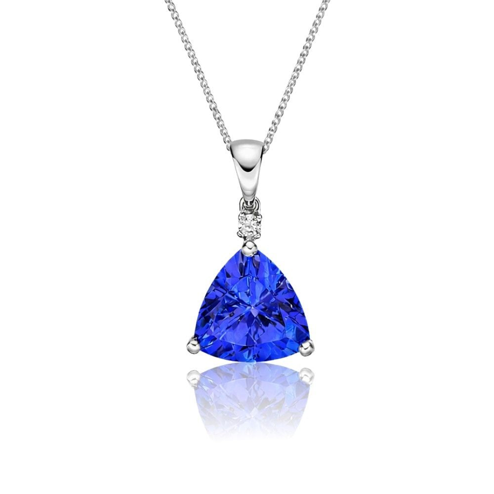 Trillion Cut Tanzanite & Diamond Pendant in White Gold