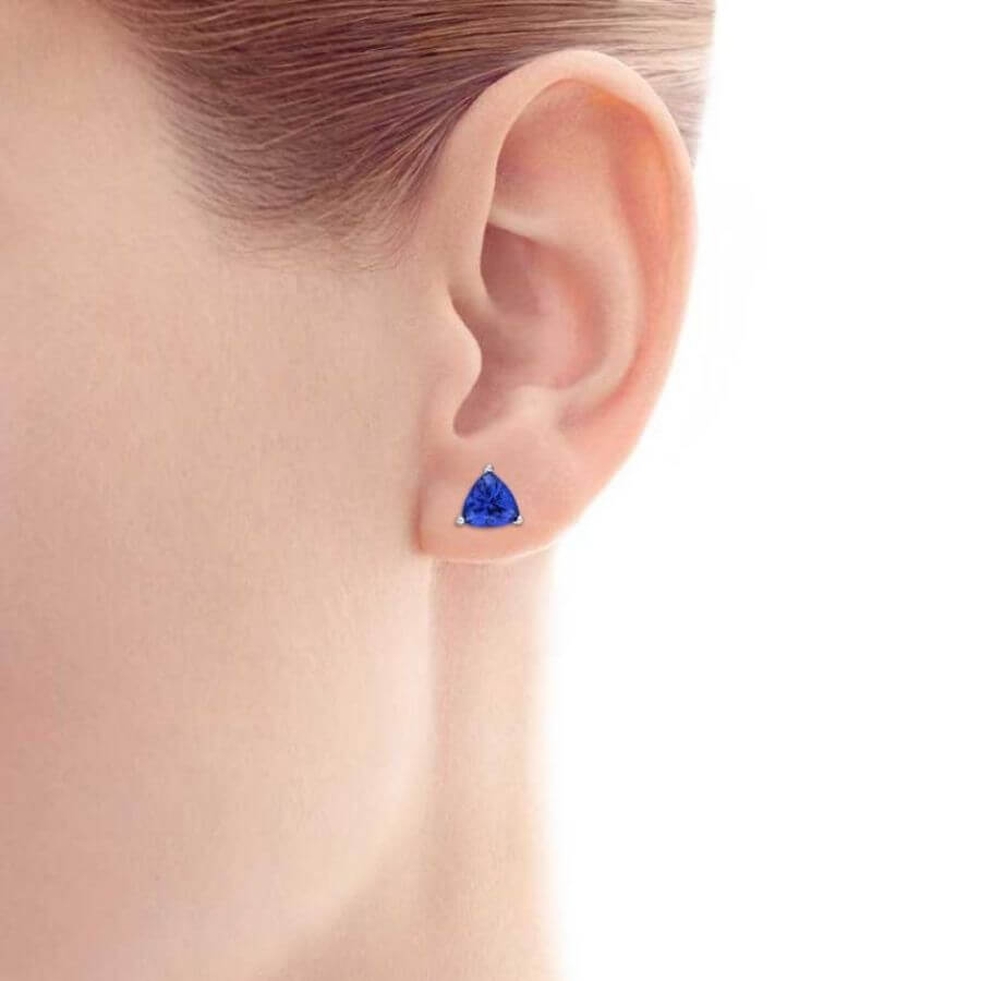 Violet Trillion Cut Tanzanite Stud Earrings in 14k White Gold