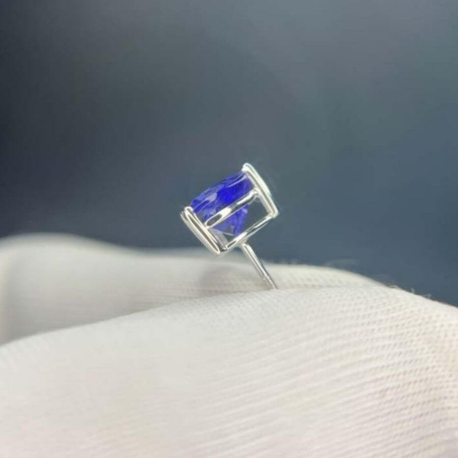 Violet Trillion Cut Tanzanite Stud Earrings in 14k White Gold