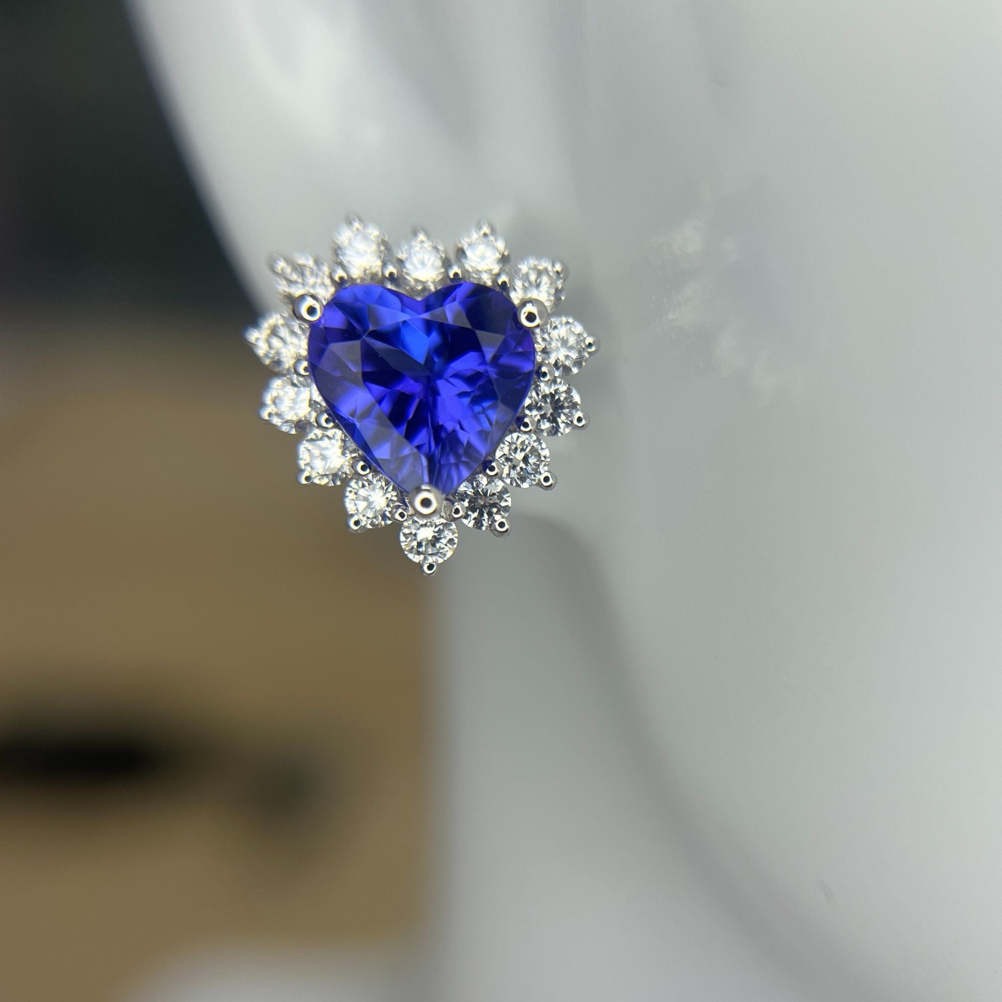 Heart Shaped Tanzanite & Diamond Stud Earring