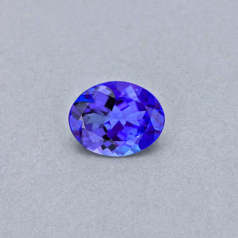 Emerald-cut tanzanite gemstone with vivid royal blue colour
