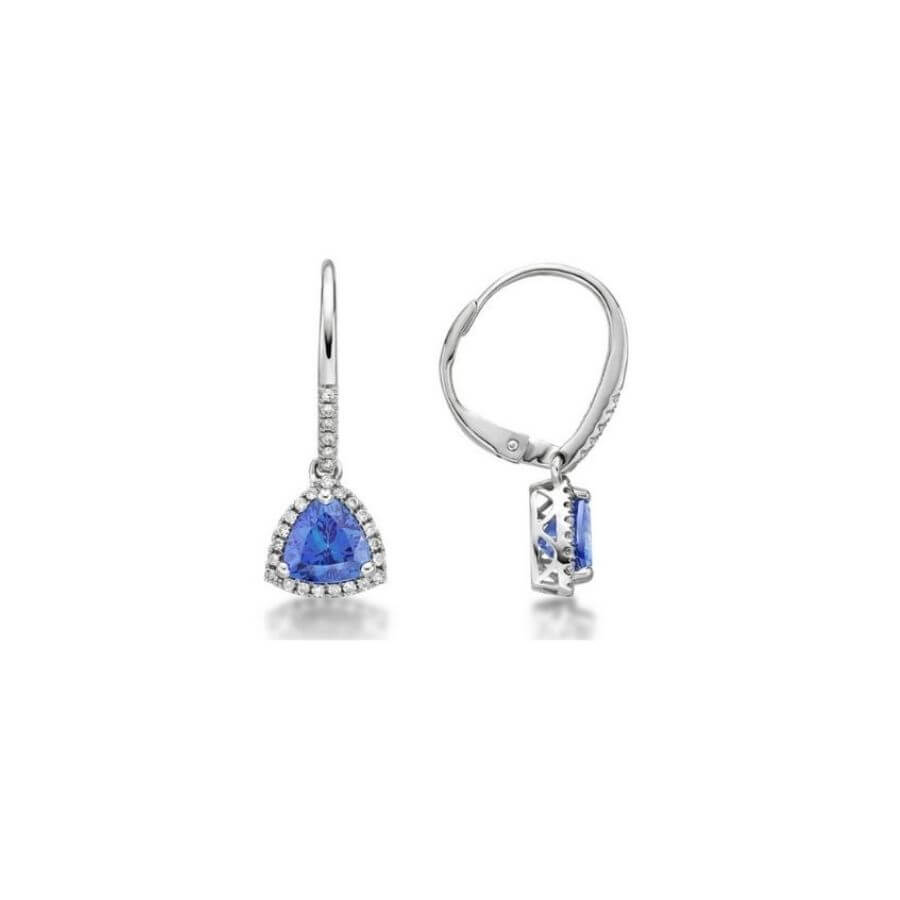 Trillion Cut Tanzanite & Diamond Halo Dangle Earrings