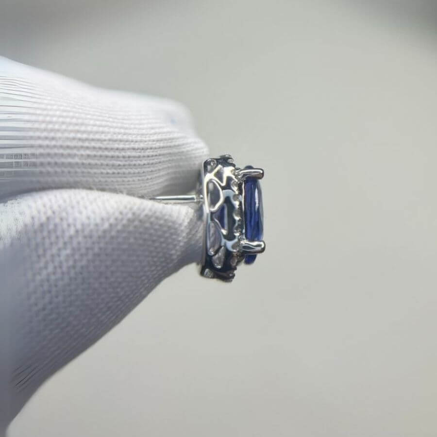 3.37 Ct Oval Tanzanite & Diamond Halo Earrings