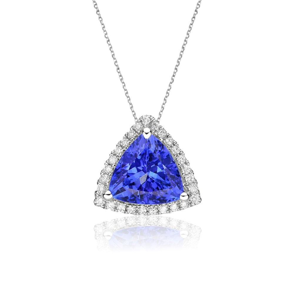 Trillion-Cut Tanzanite and Diamond Halo Pendant – 1.81 Carats