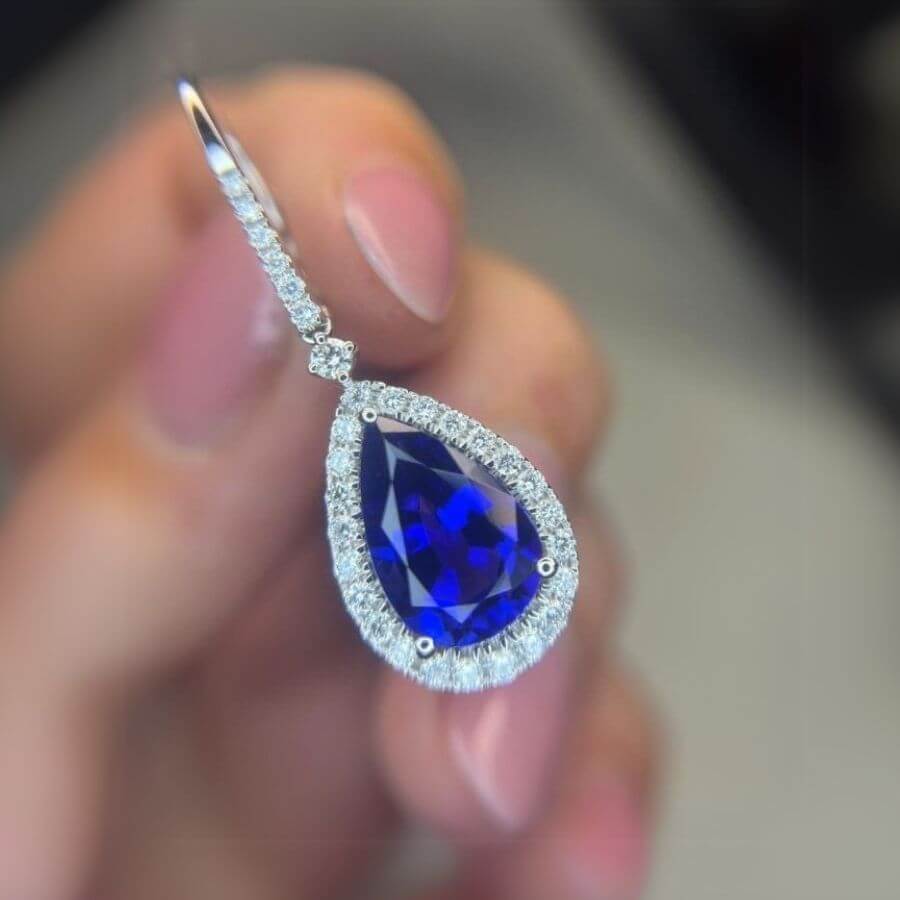 5.53 Ct Pear-Shaped Tanzanite & Diamond Drop Earrings