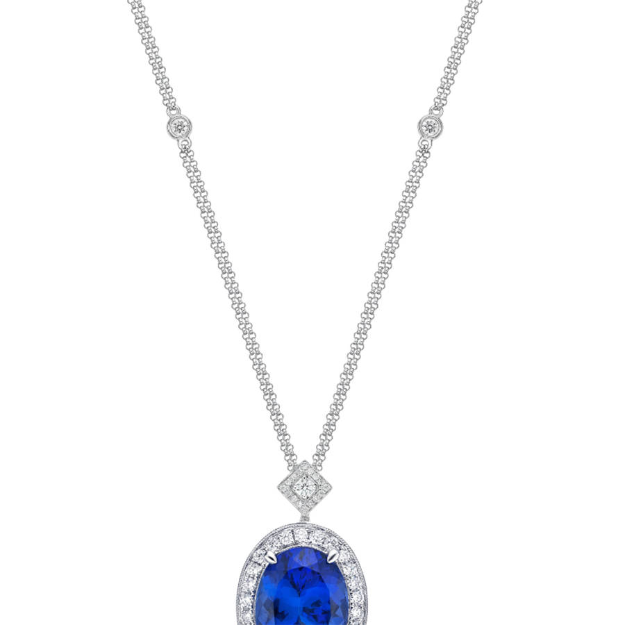 Magnificent 8 Ct Tanzanite Necklace With Diamond Halo