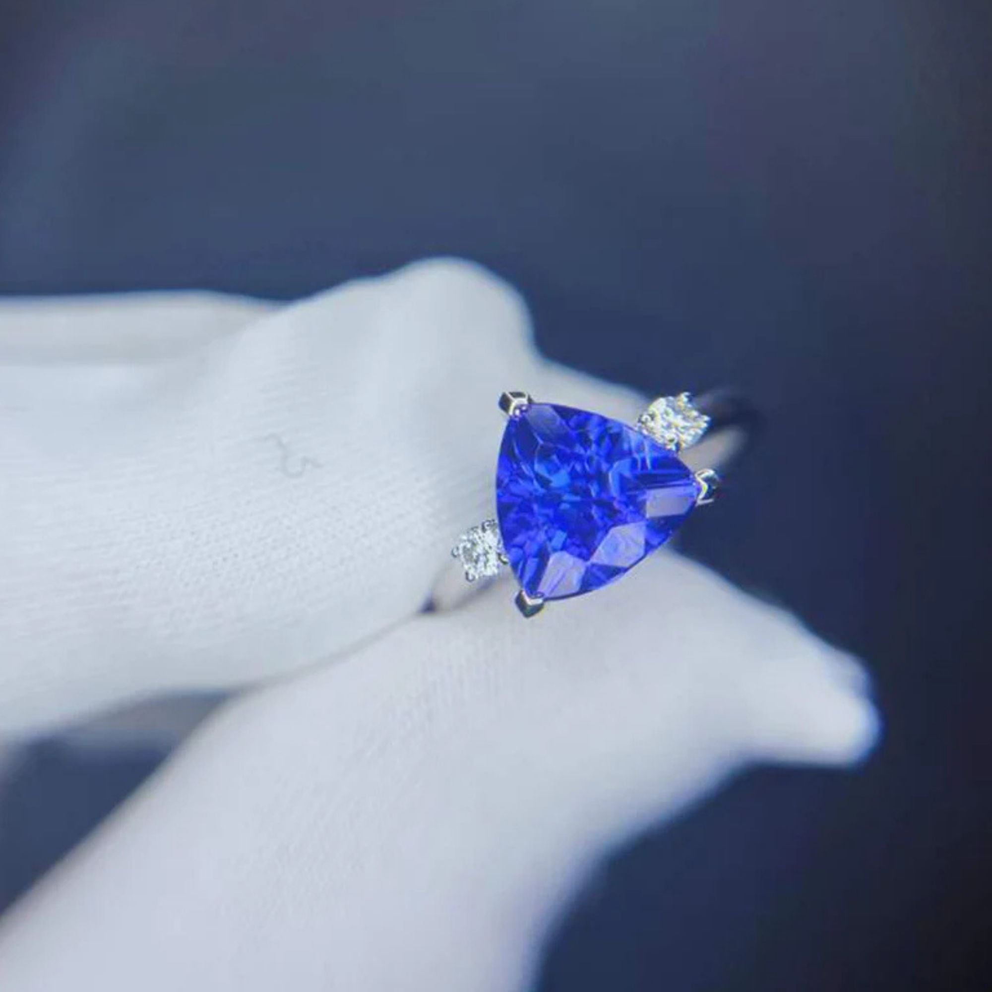 2.36 Ct Trillion Cut Tanzanite Ring With Diamonds - Made to Order