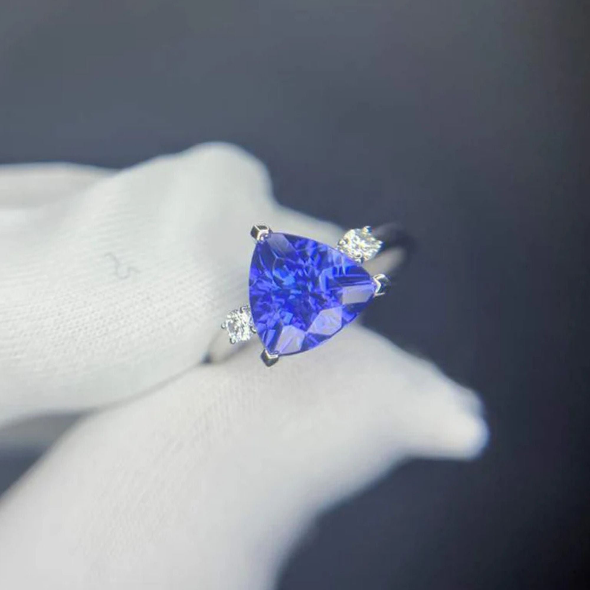 2.36 Ct Trillion Cut Tanzanite Ring With Diamonds - Made to Order
