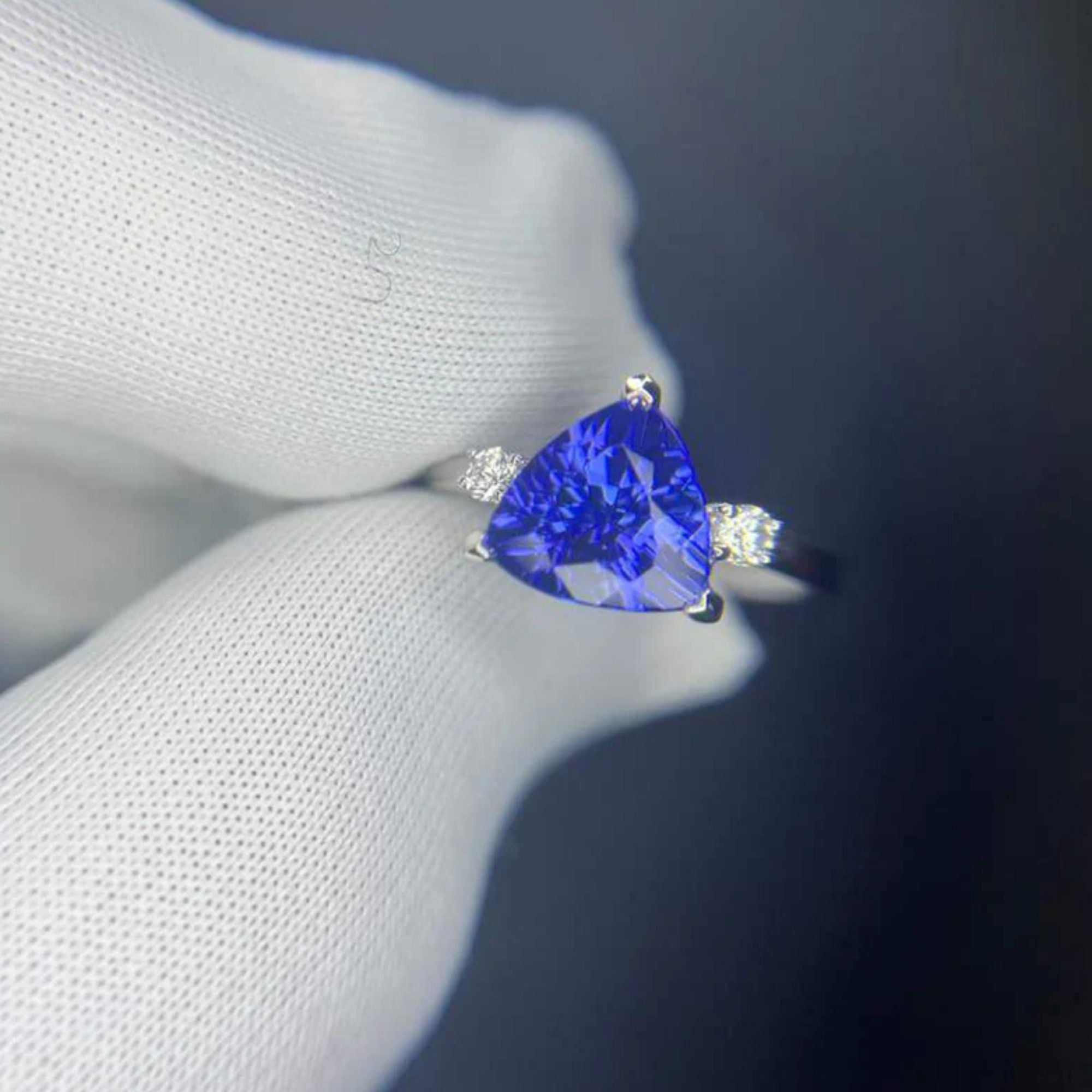 2.36 Ct Trillion Cut Tanzanite Ring With Diamonds - Made to Order