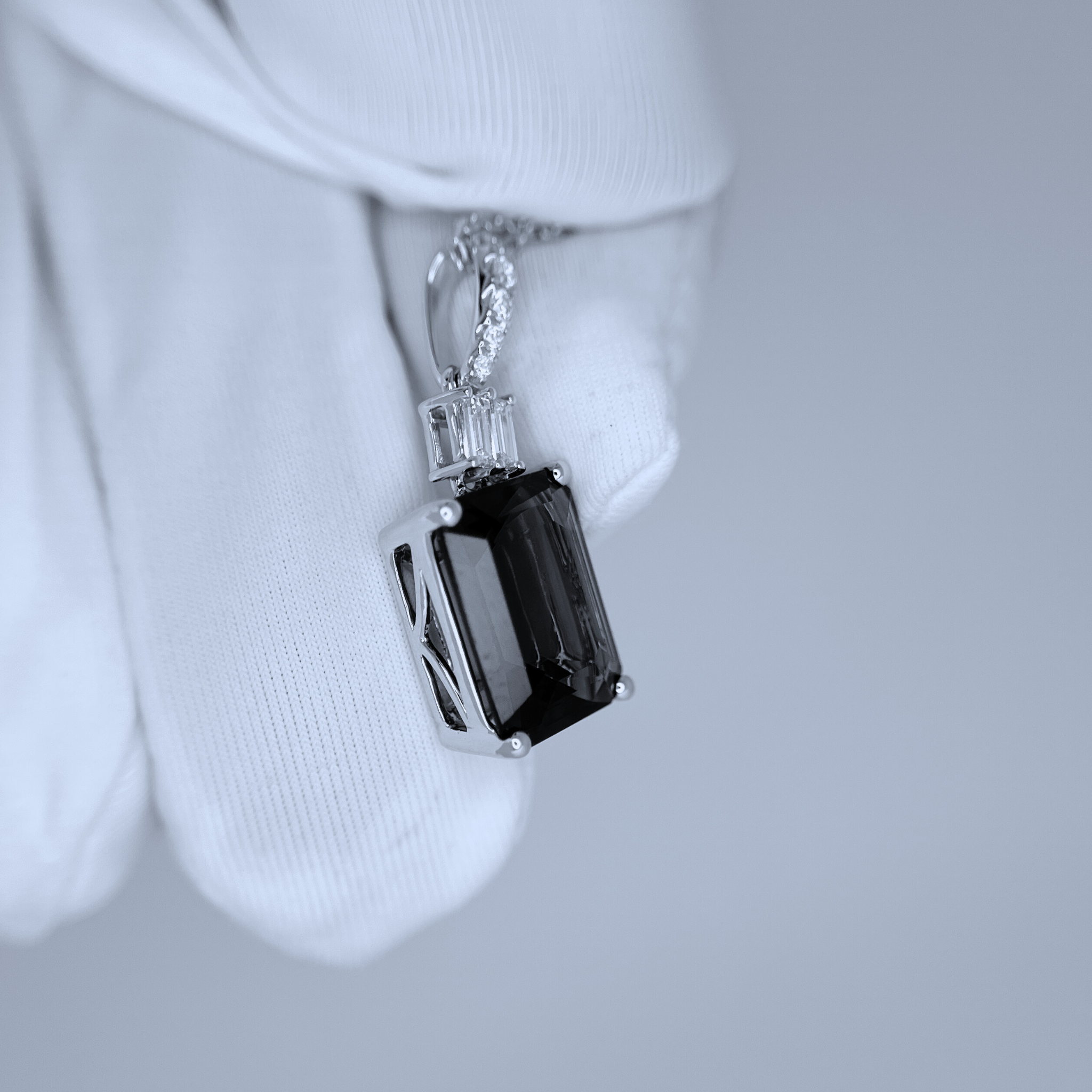 4.81 Carat Exceptional Emerald Cut Tanzanite & Diamond Pendant White Gold