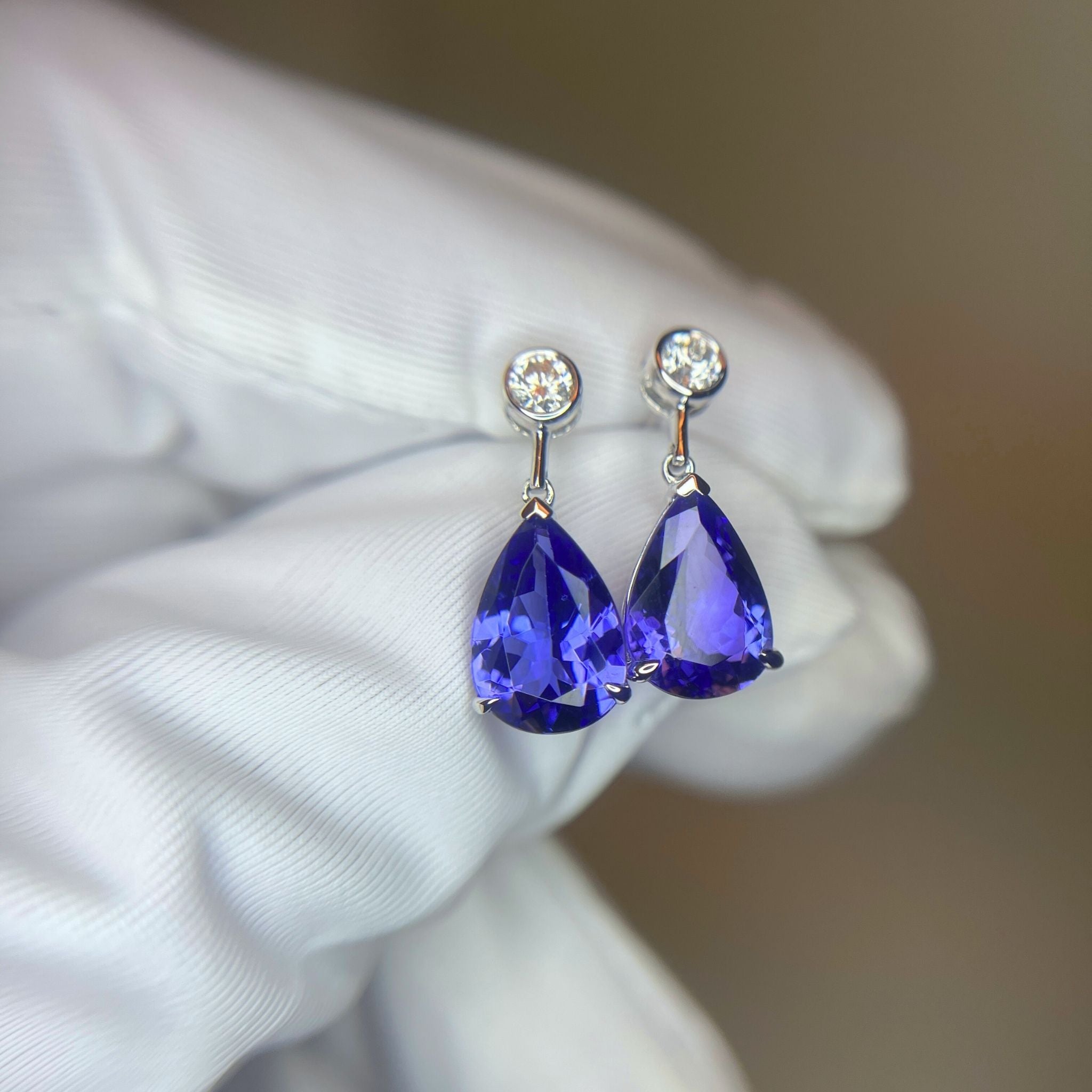 Violet Tanzanite & Diamond Drop Earrings ( 4.5 Carats)