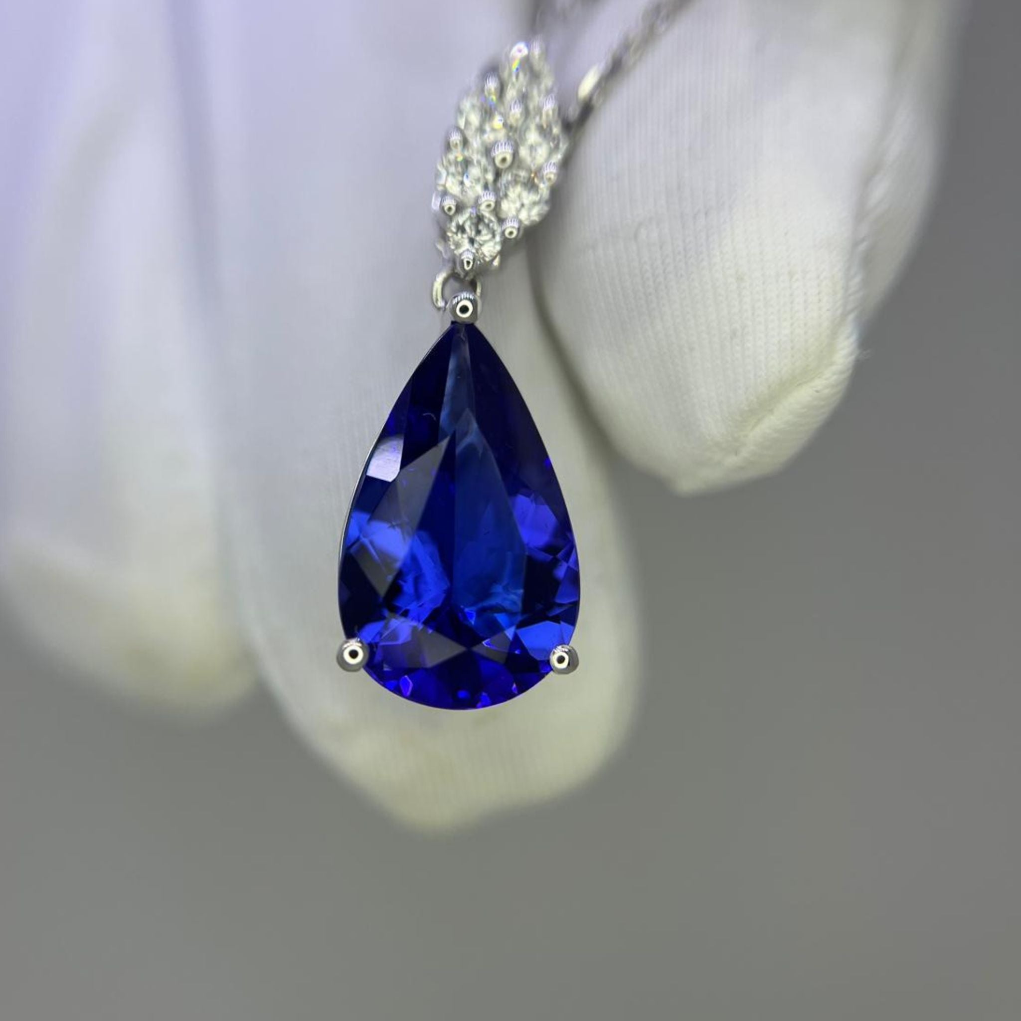 " Night Sky" Pear Tanzanite Diamond Drop Necklace in White Gold