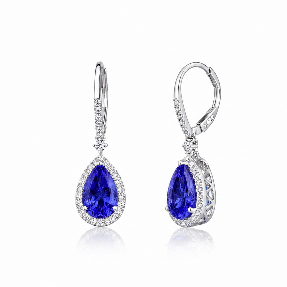 5.50 Ct Pear-Shaped Tanzanite & Diamond Drop Earrings