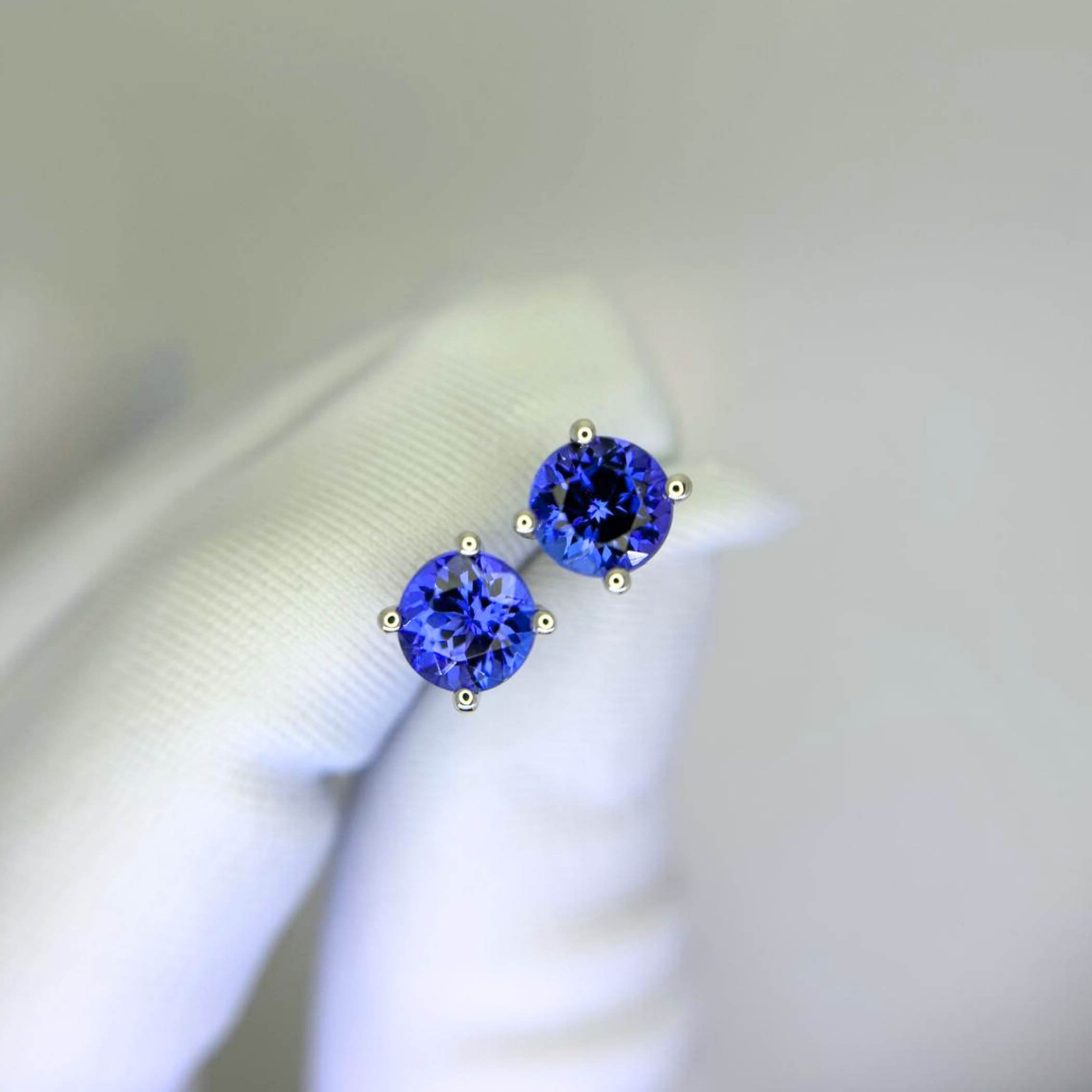 Tanzanite Stud Earrings - 2.50 Carats - 6.5  mm