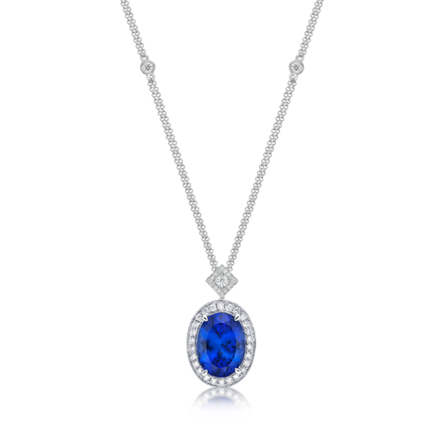 Magnificent 8 Ct Tanzanite Necklace With Diamond Halo