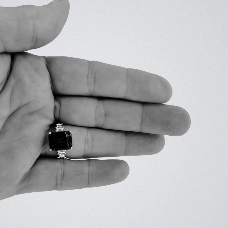 Emerald Cut Tanzanite Art Deco Ring & Baguette Diamonds.