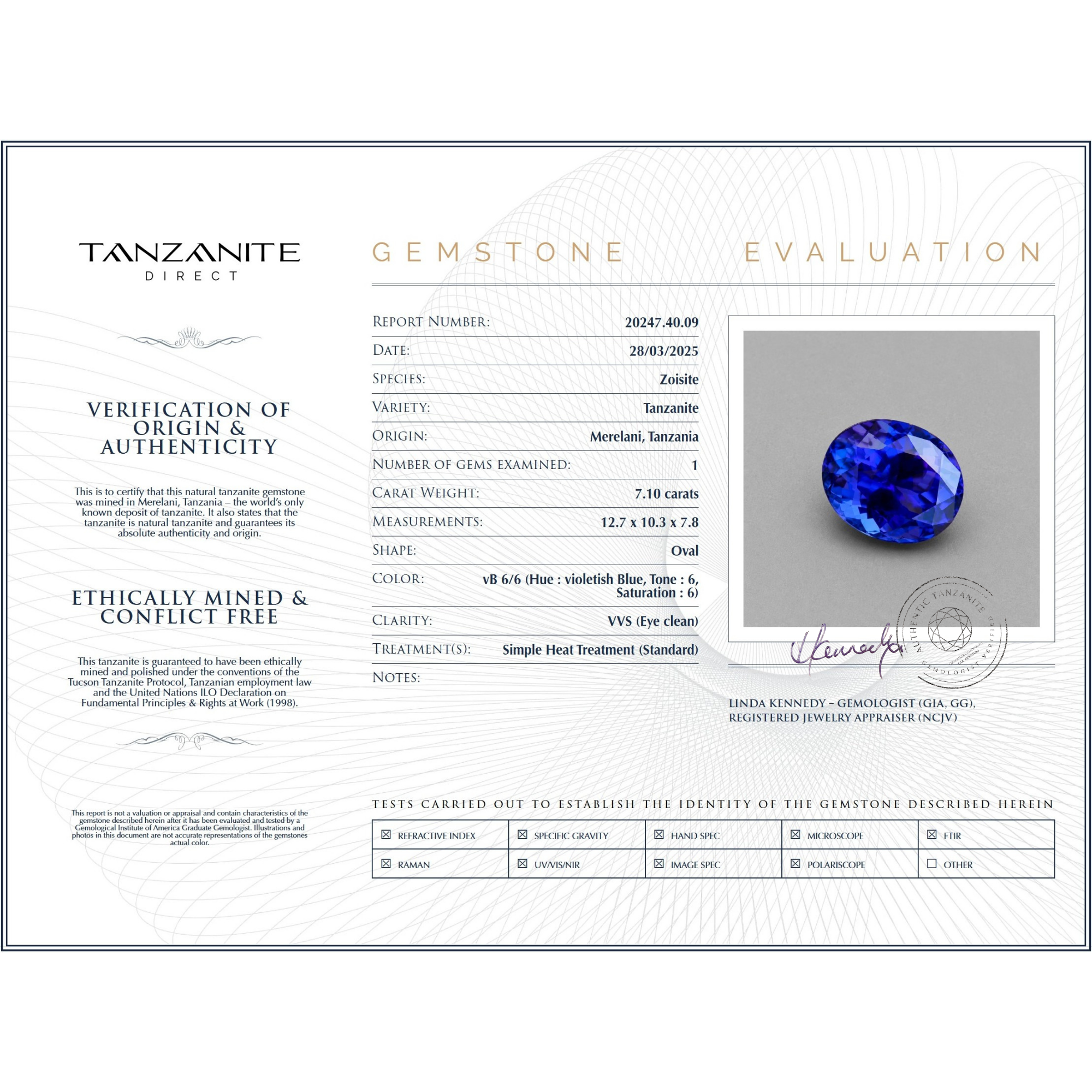 7,10 Karat Tansanit im Ovalschliff