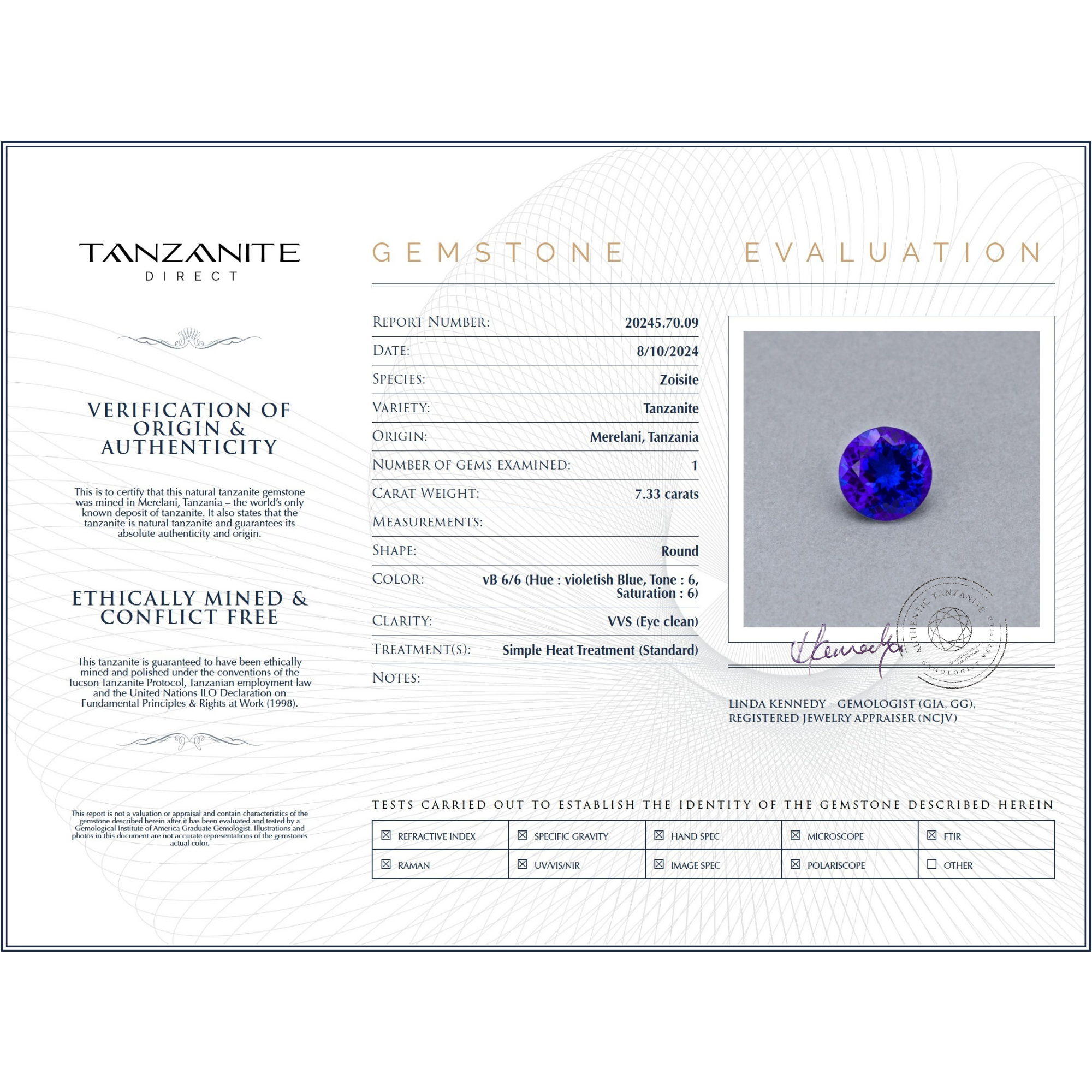 7.33 Karat runder Tansanit-Edelstein