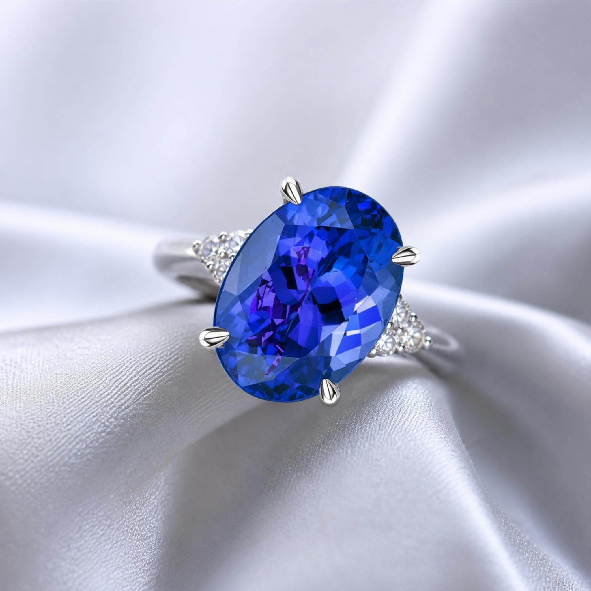7.50ct Oval Tanzanite Ring | Intense Blue-Violet Gold