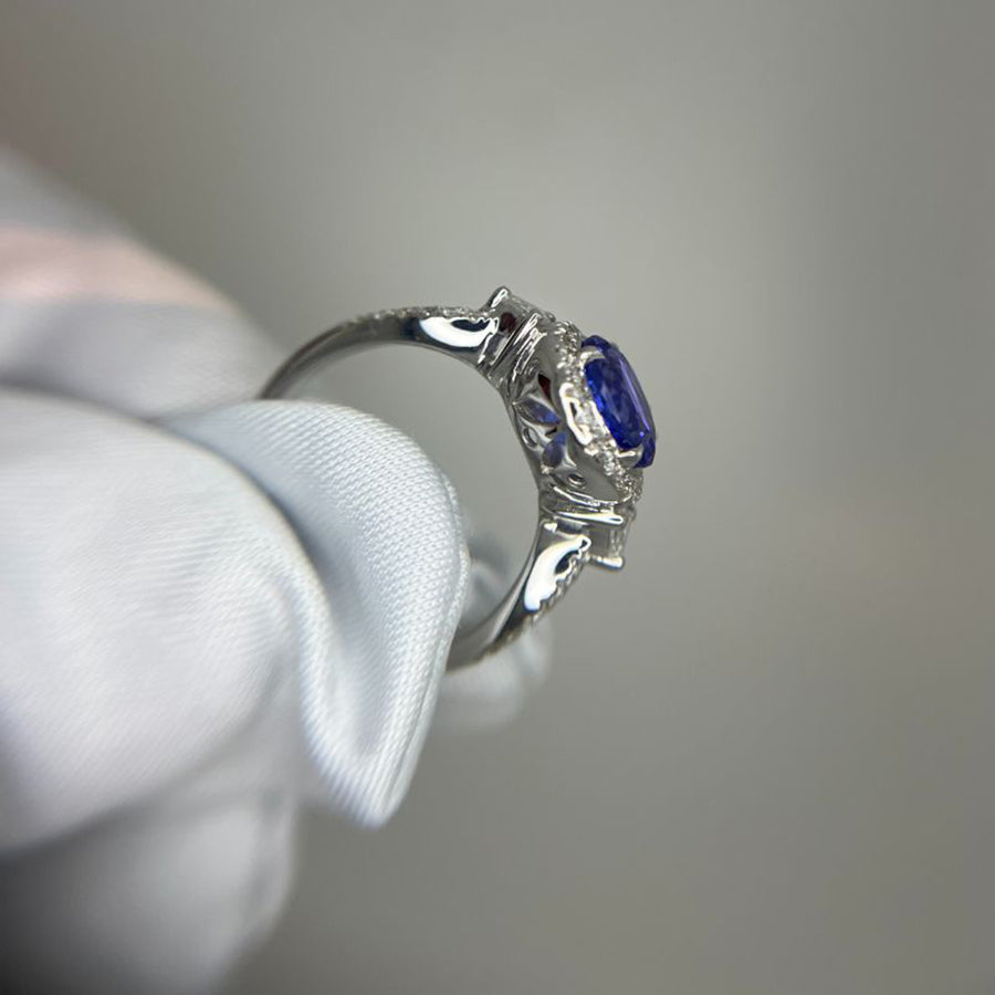 Vintage Style 2.10 Ct Tanzanite & Diamond Engagement Ring