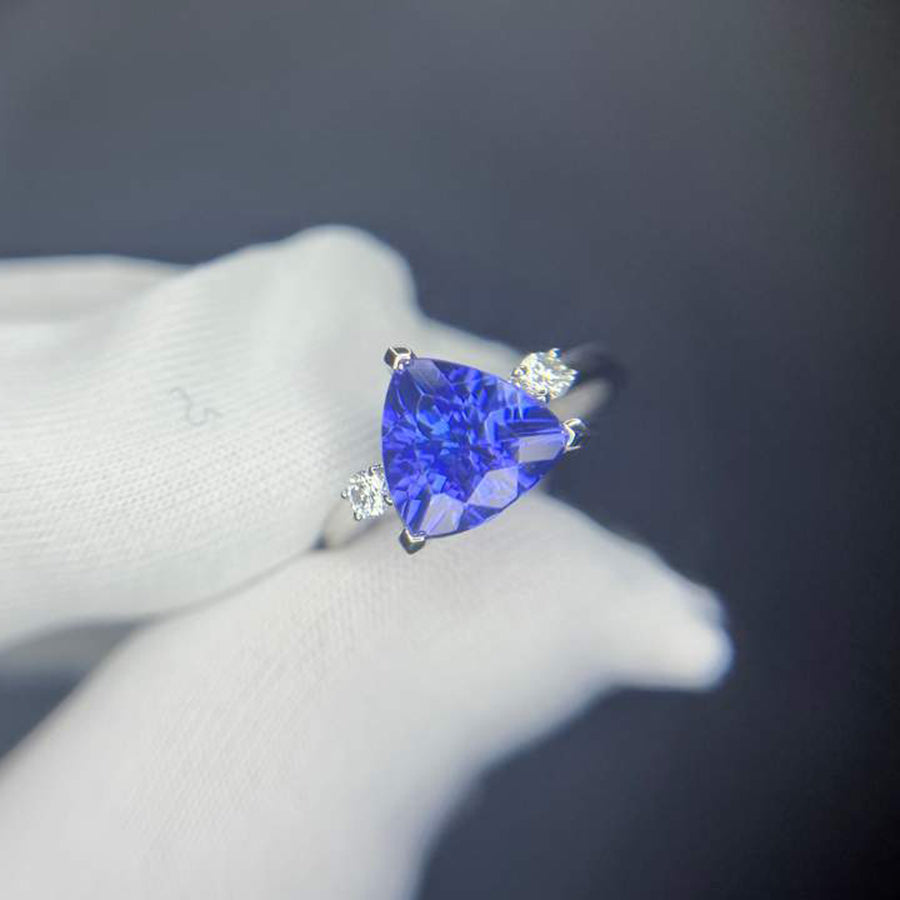 2.36 Ct Trillion Cut Tanzanite Ring With Diamonds