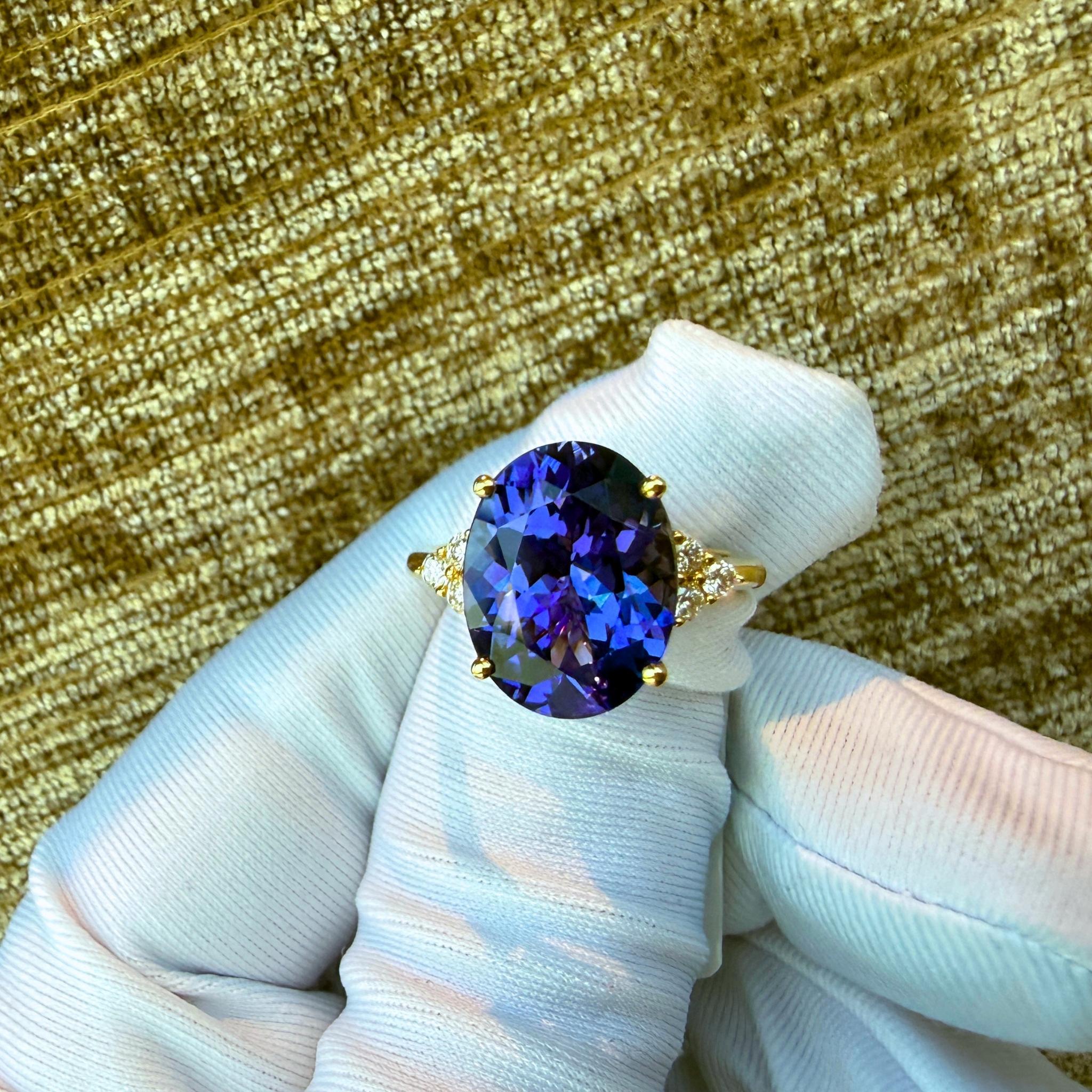 7.22 Ct Tanzanite Diamond Ring Yellow Gold