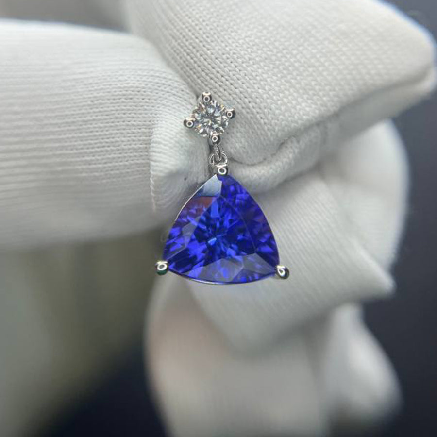 Deep Blue Tanzanite Trillion Pendant in 14K White Gold