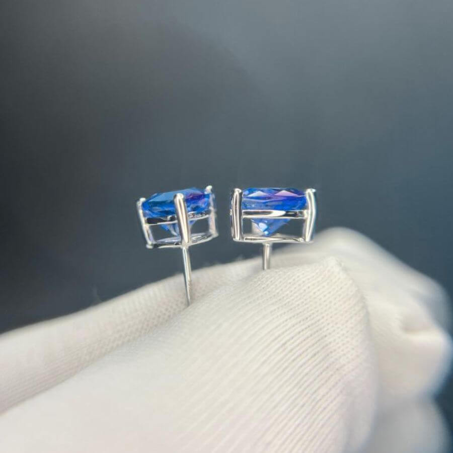 Trillion Cut Tanzanite Stud Earrings in 14k White Gold