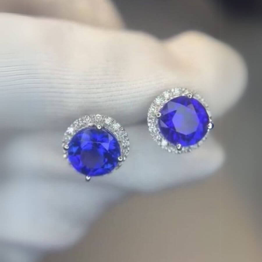 Soleste Style 3.16 Ct Round Tanzanite & Diamond Halo Stud Earrings