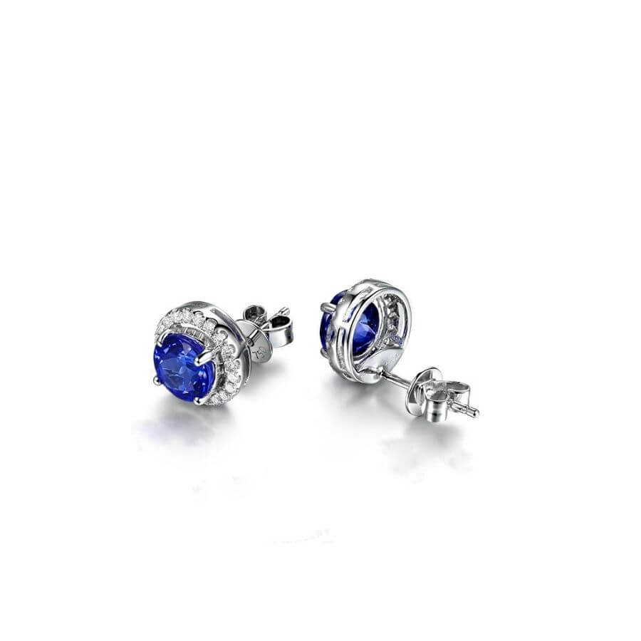 Soleste Style 3.16 Ct Round Tanzanite & Diamond Halo Stud Earrings