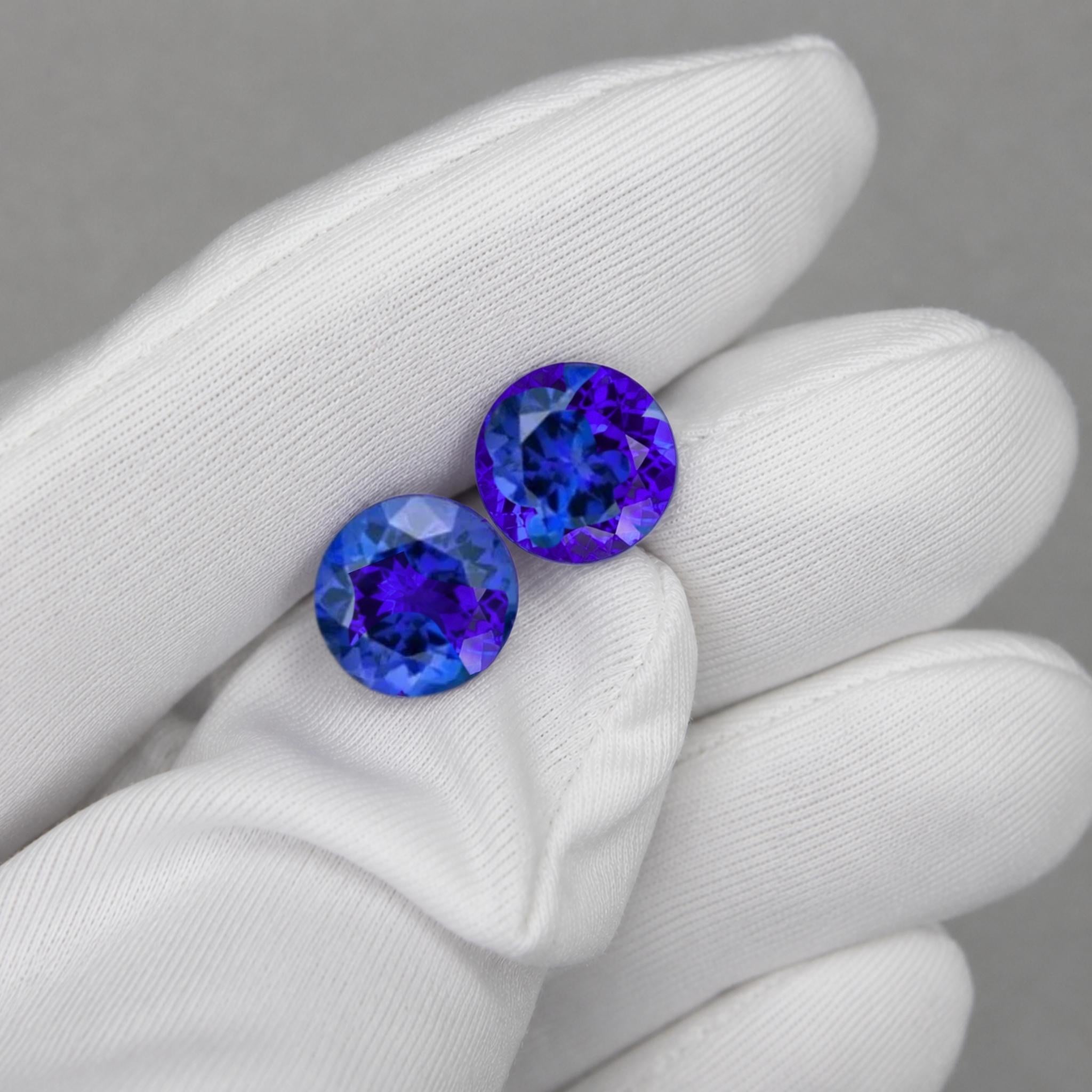 10mm Round Tanzanite Pair | Top Blue Natural Stones