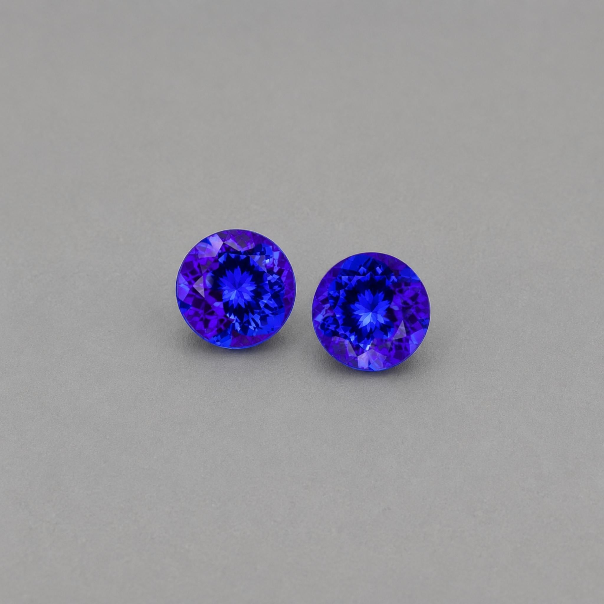 Exceptional 10 mm Matching Round Tanzanite Pair – Rare & Top Color